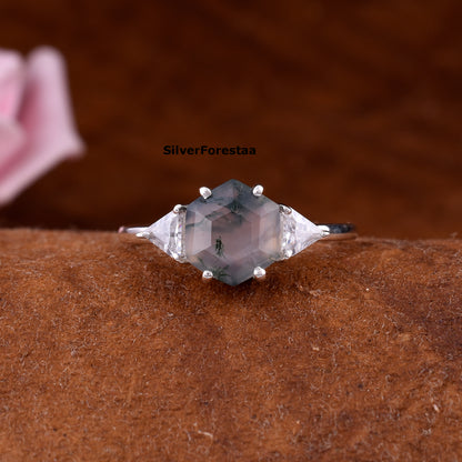 Moss Agate Gemstone Ring Handmade Boho Style