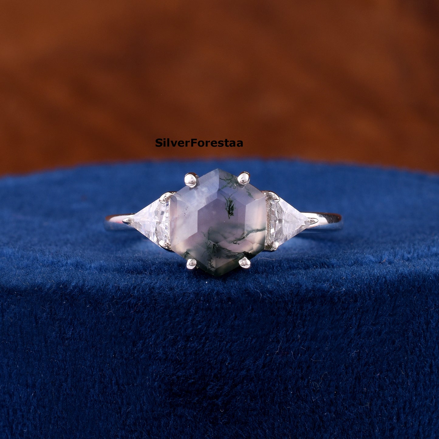 Moss Agate Gemstone Ring Handmade Boho Style