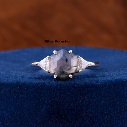 Moss Agate Gemstone Ring Handmade Boho Style