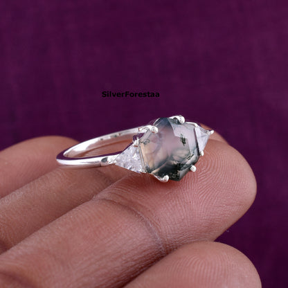 Moss Agate Gemstone Ring Handmade Boho Style