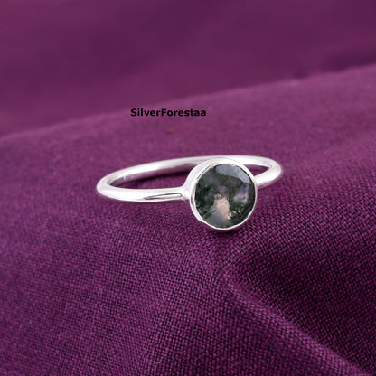 Handmade Moss Agate Ring Sterling Silver Statement