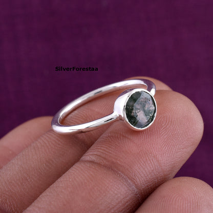 Handmade Moss Agate Ring Sterling Silver Statement