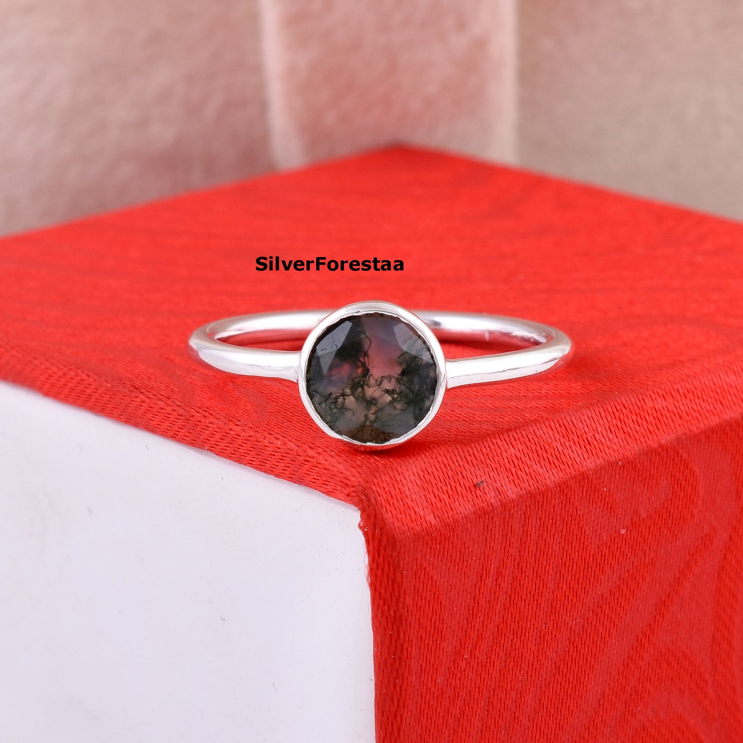 Handmade Moss Agate Ring Sterling Silver Statement