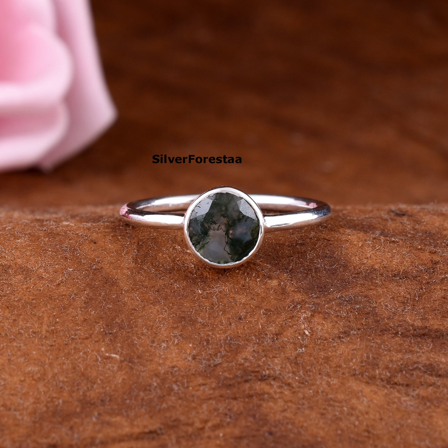 Handmade Moss Agate Ring Sterling Silver Statement