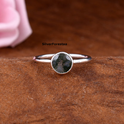 Handmade Moss Agate Ring Sterling Silver Statement