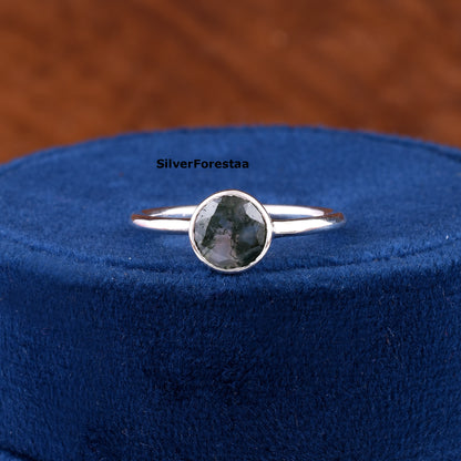 Handmade Moss Agate Ring Sterling Silver Statement