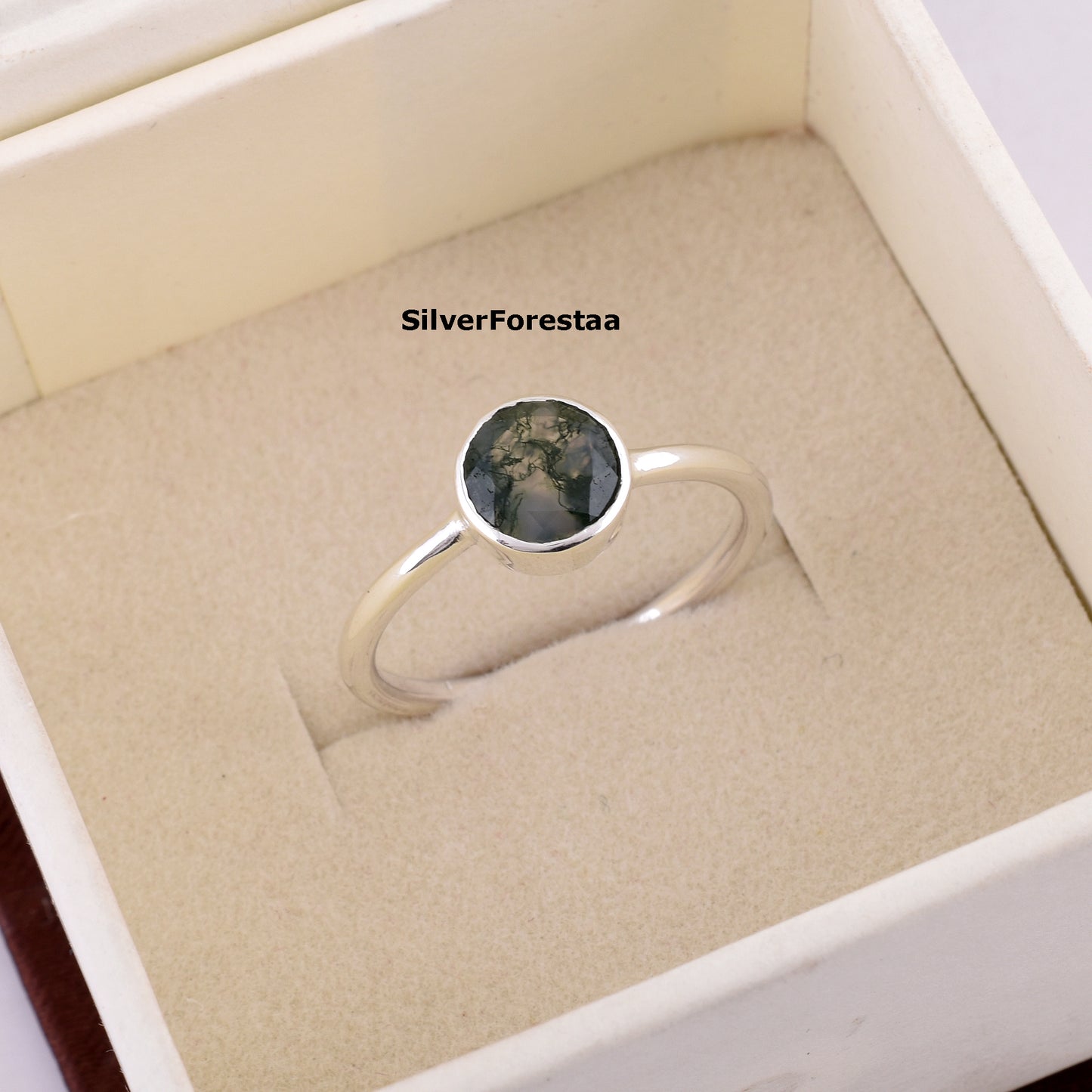 Handmade Moss Agate Ring Sterling Silver Statement