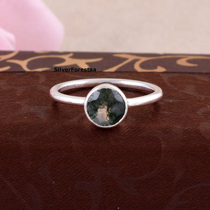 Handmade Moss Agate Ring Sterling Silver Statement