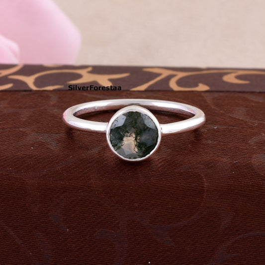 Handmade Moss Agate Ring Sterling Silver Statement