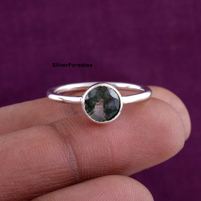 Handmade Moss Agate Ring Sterling Silver Statement