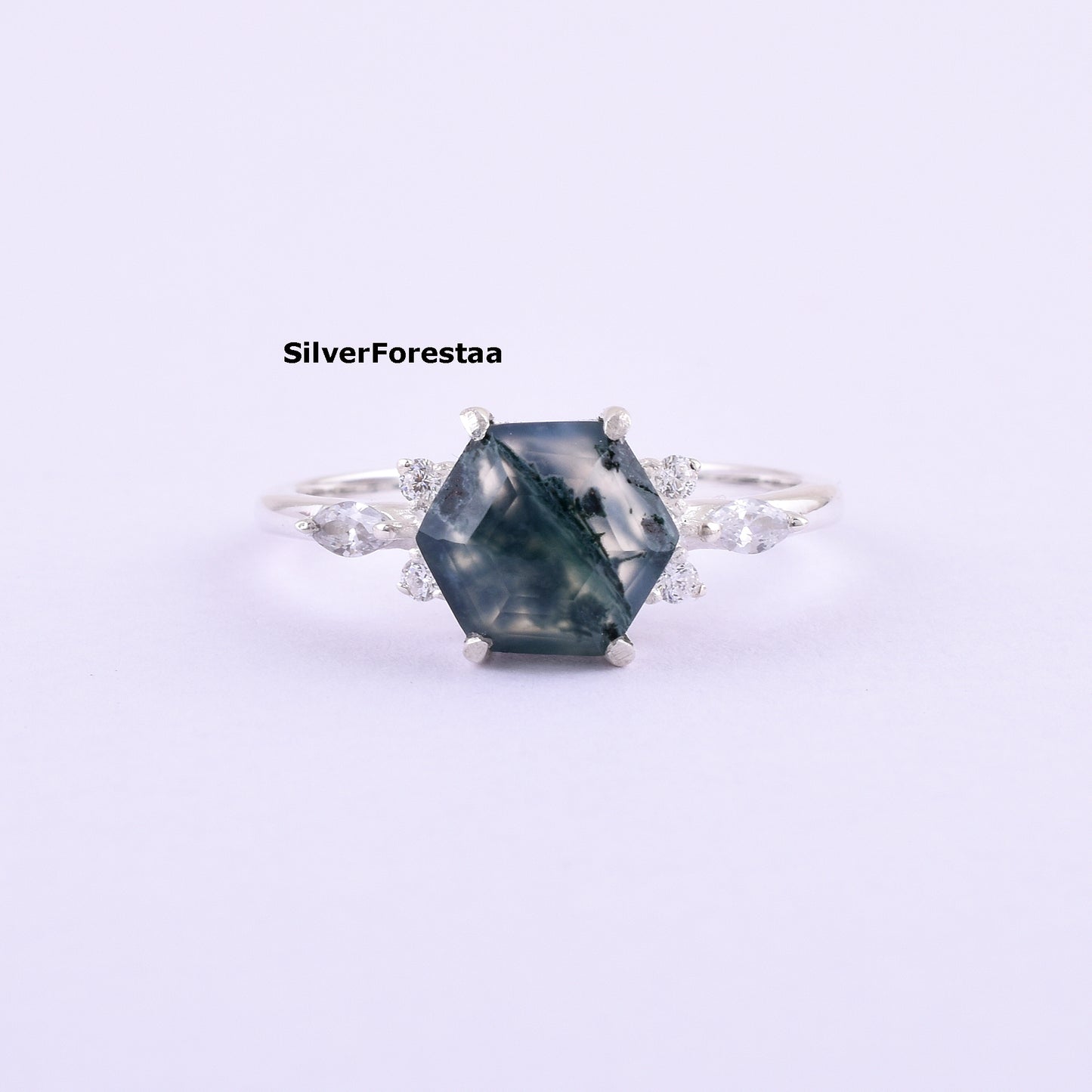 Natural Moss Agate Ring 925 Sterling Silver - Engagement Rings