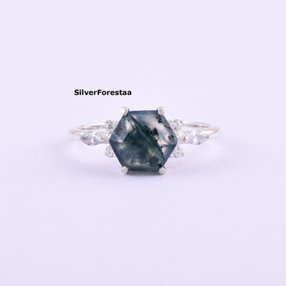 Natural Moss Agate Ring 925 Sterling Silver - Engagement Rings