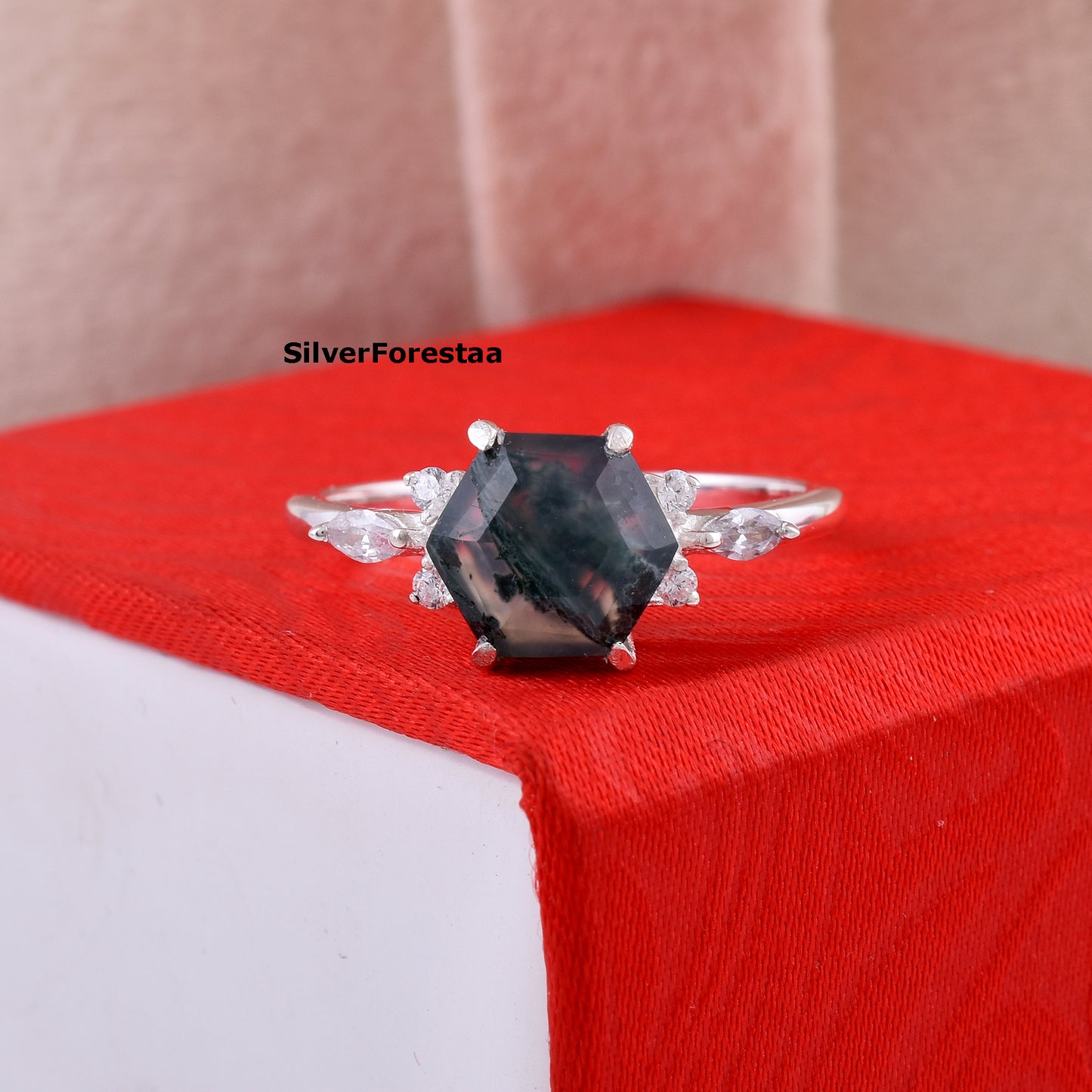 Natural Moss Agate Ring 925 Sterling Silver - Engagement Rings