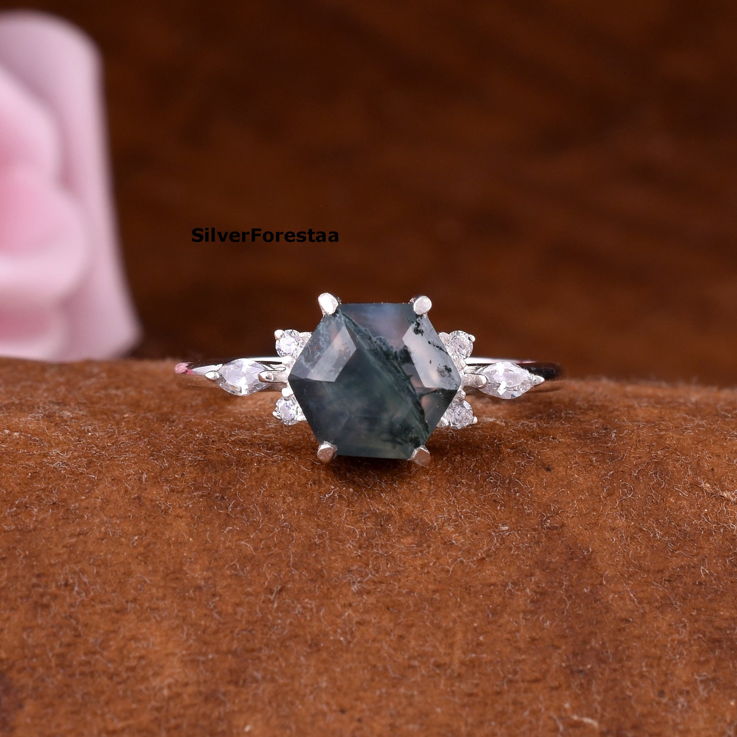 Natural Moss Agate Ring 925 Sterling Silver - Engagement Rings