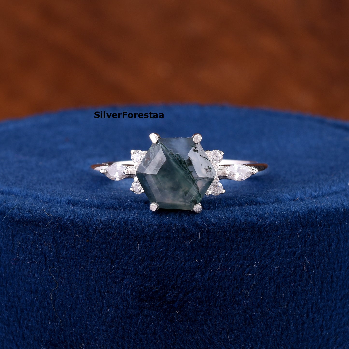 Natural Moss Agate Ring 925 Sterling Silver - Engagement Rings