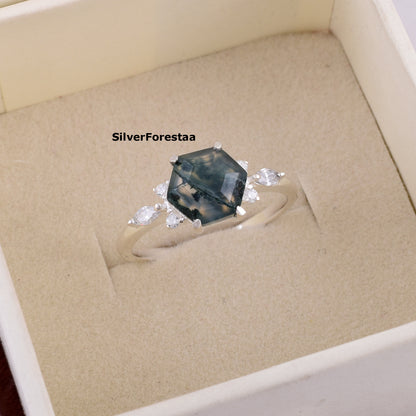 Natural Moss Agate Ring 925 Sterling Silver - Engagement Rings