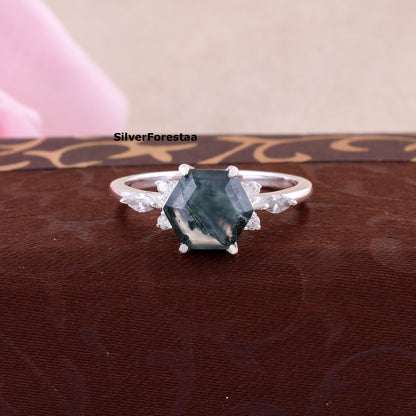 Natural Moss Agate Ring 925 Sterling Silver - Engagement Rings