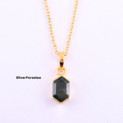 Sterling Silver Moss Agate Pendant Nature Jewelry - SilverForestaa
