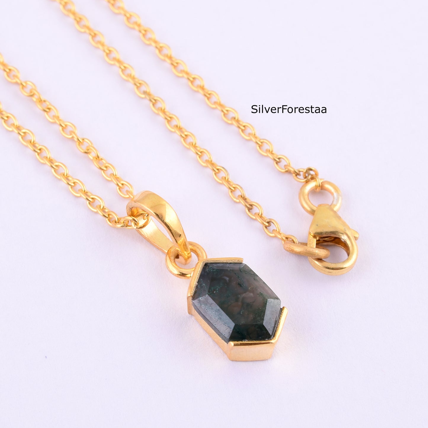 Sterling Silver Moss Agate Pendant Nature Jewelry - SilverForestaa