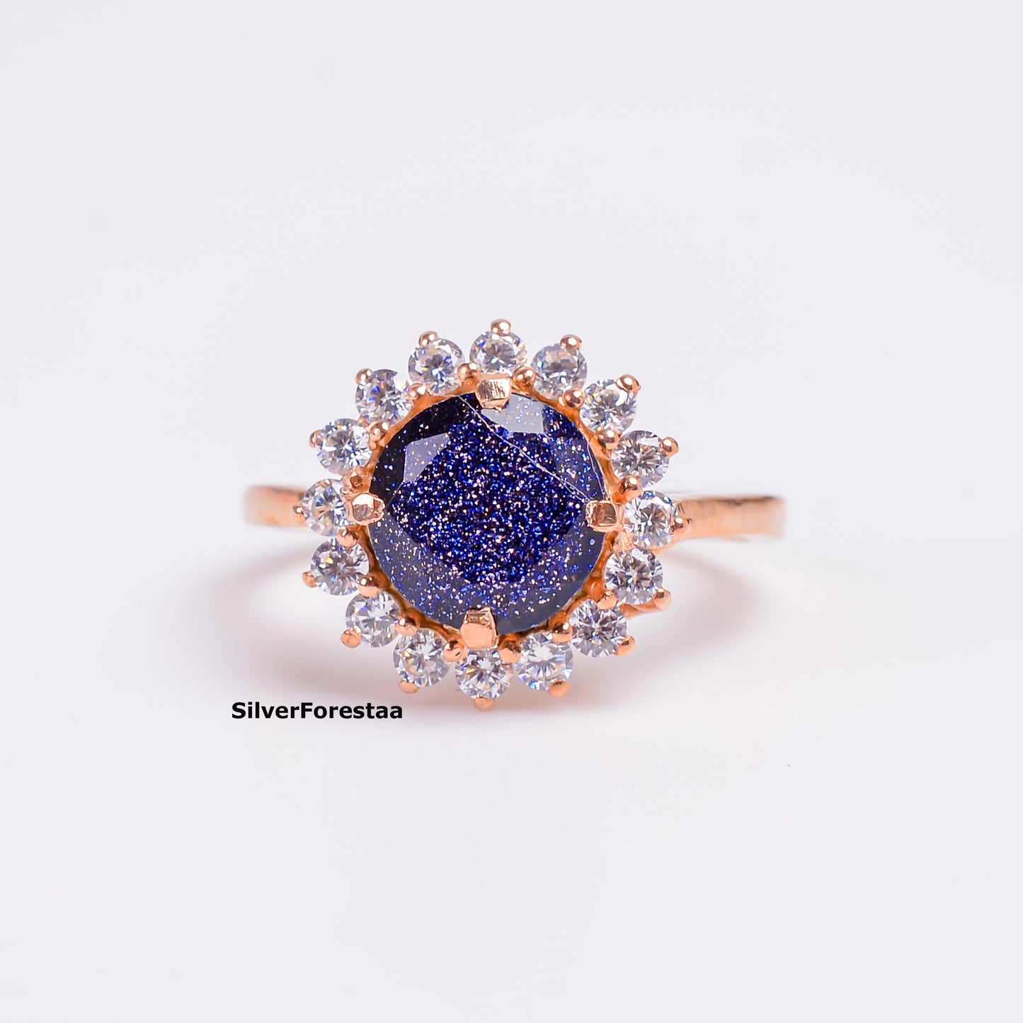 Blue Goldstone Silver Ring | Sparkling Elegance