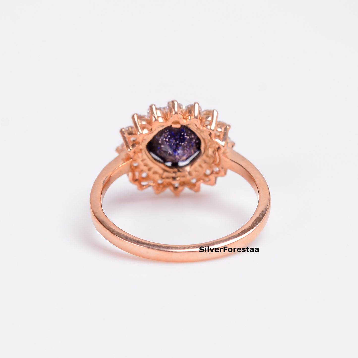 Blue Goldstone Silver Ring | Sparkling Elegance