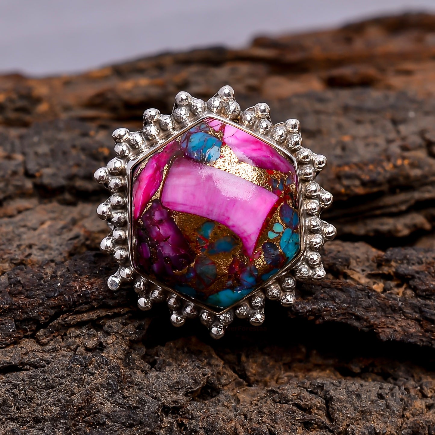 Purple Copper Turquoise Boho Ring - Elegant & Unique