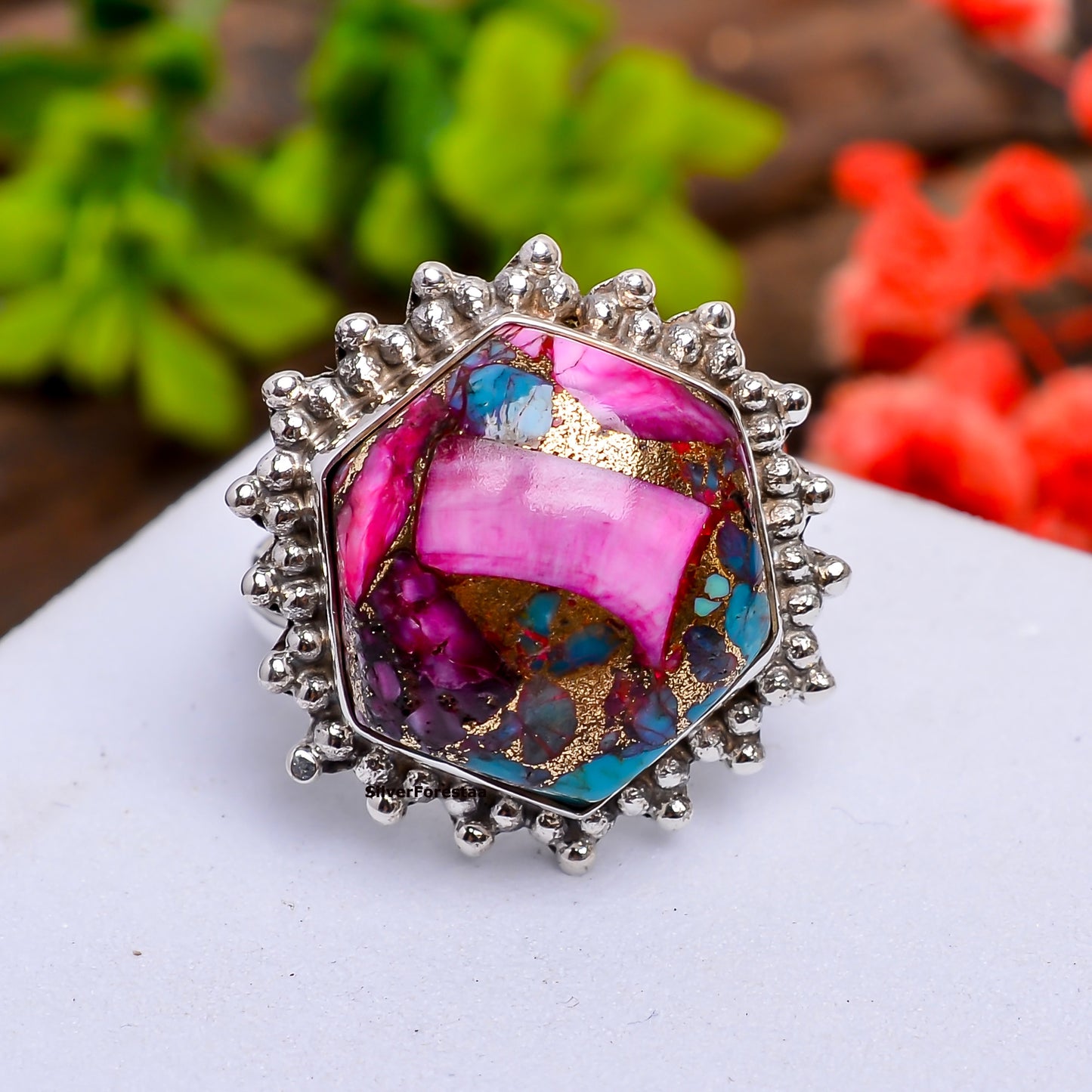 Purple Copper Turquoise Boho Ring - Elegant & Unique