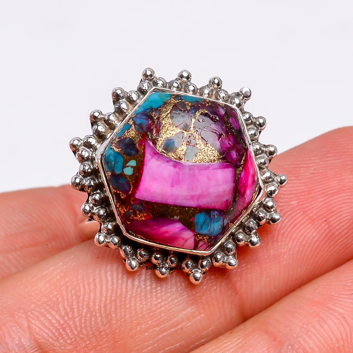 Purple Copper Turquoise Boho Ring - Elegant & Unique