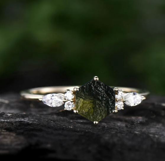 925 Silver Raw Moldavite Witchy Ring for Her - SilverForestaa
