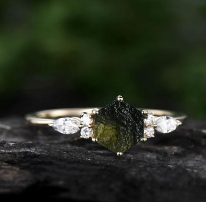 925 Silver Raw Moldavite Witchy Ring for Her - SilverForestaa