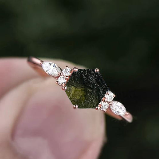 925 Silver Raw Moldavite Witchy Ring for Her - SilverForestaa