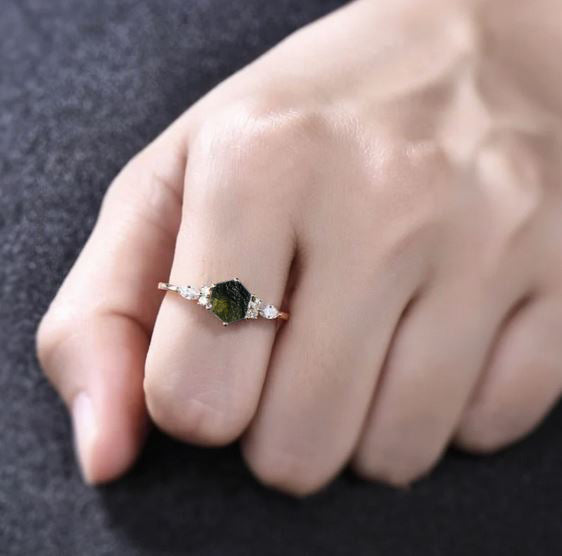 925 Silver Raw Moldavite Witchy Ring for Her - SilverForestaa