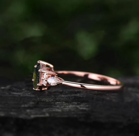 925 Silver Raw Moldavite Witchy Ring for Her - SilverForestaa