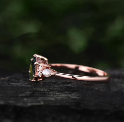 925 Silver Raw Moldavite Witchy Ring for Her - SilverForestaa