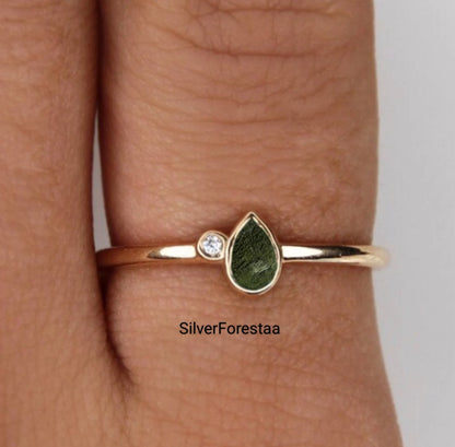 Natural Moldavite Silver Ring