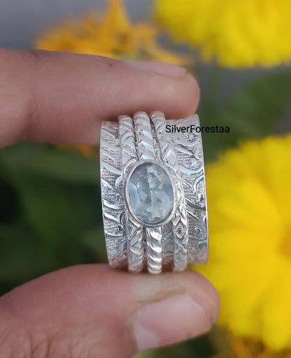 Aquamarine Natural Gemstone Spinner Ring