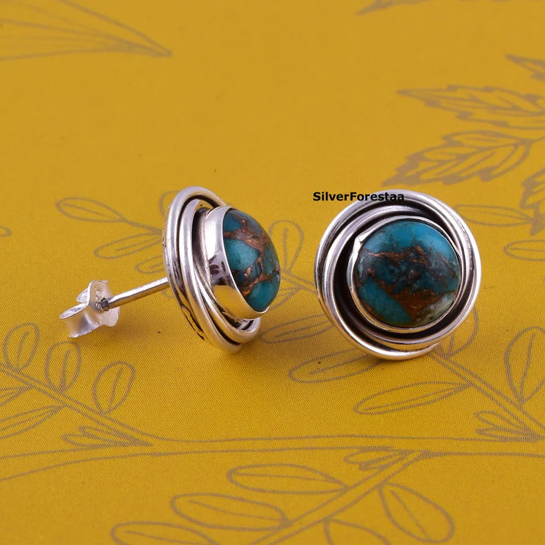 Copper Turquoise Stud Earrings