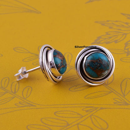 Copper Turquoise Stud Earrings