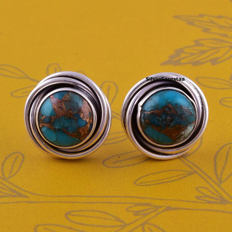 Copper Turquoise Stud Earrings